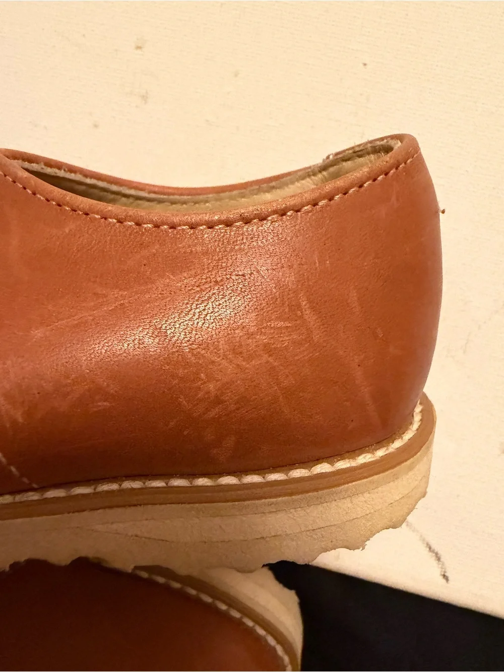 Kids Brown Leather Lace-Up Shoes with Yellow Laces